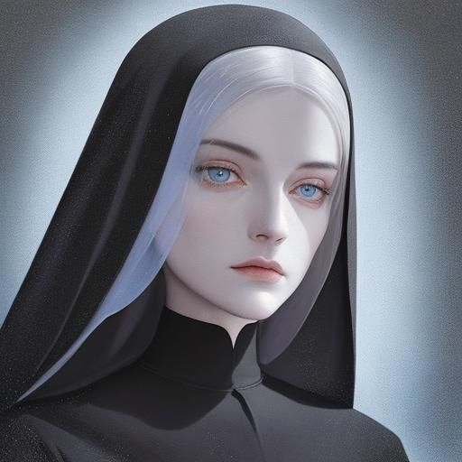 Eerie Nun Portrait in Surrealist Style