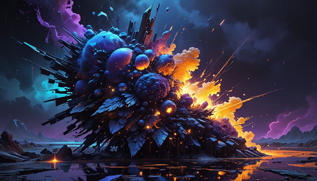 Electric Nebula Splash in Neon-Lit Grid