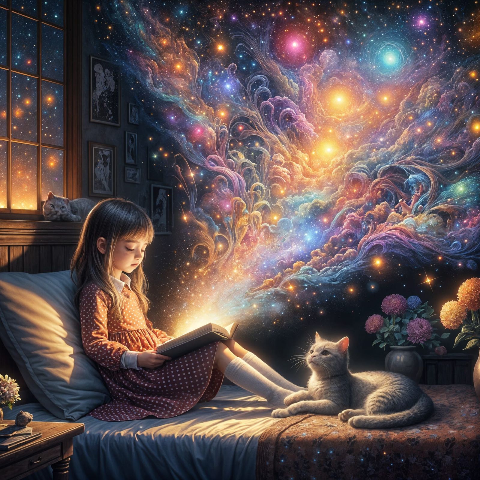 Ethereal Galaxy Emerges from a Book, in Ukiyo-e Style