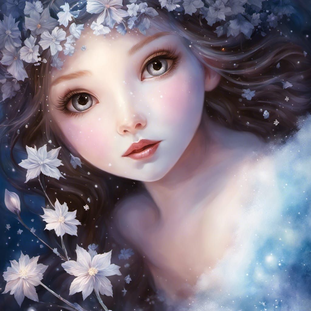 Ethereal Snow Fairy with Frozen Flowers