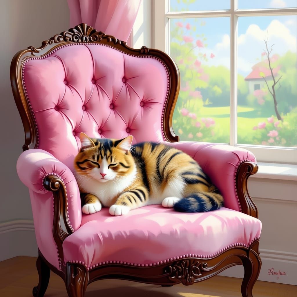 Victorian Cat Napping in Pastel Light