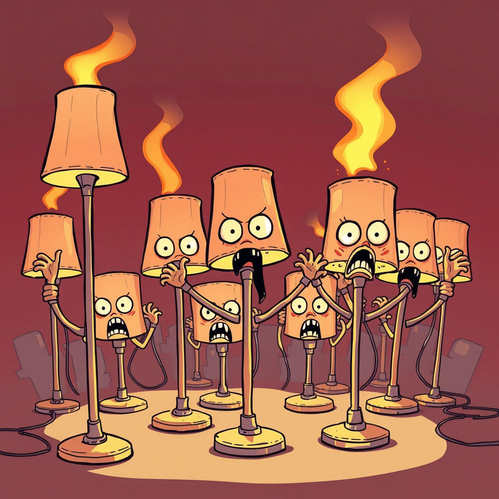 Cartoon Floor Lamps Protest: An AI Rendering