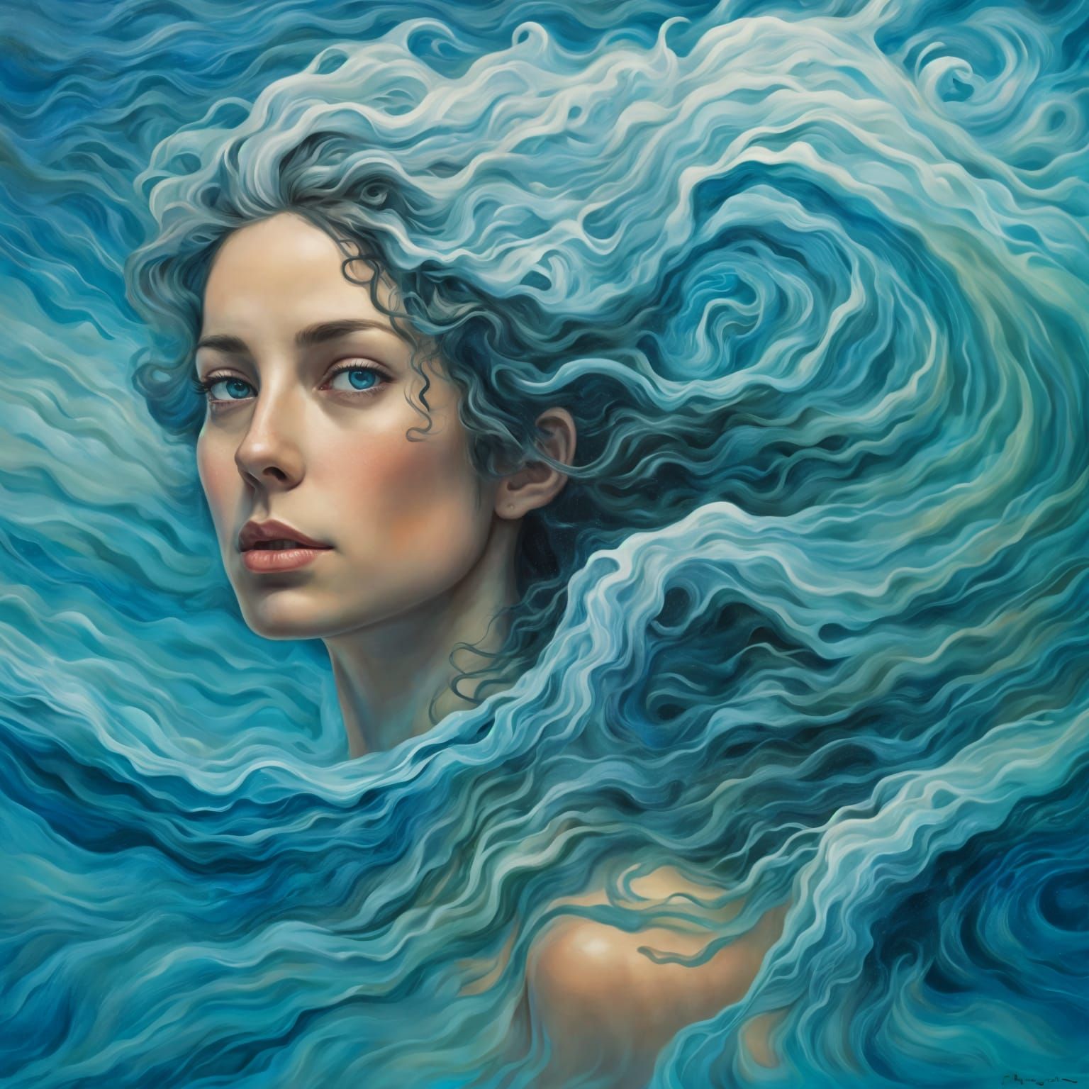 Surreal Oil Painting: Woman With Water Hair