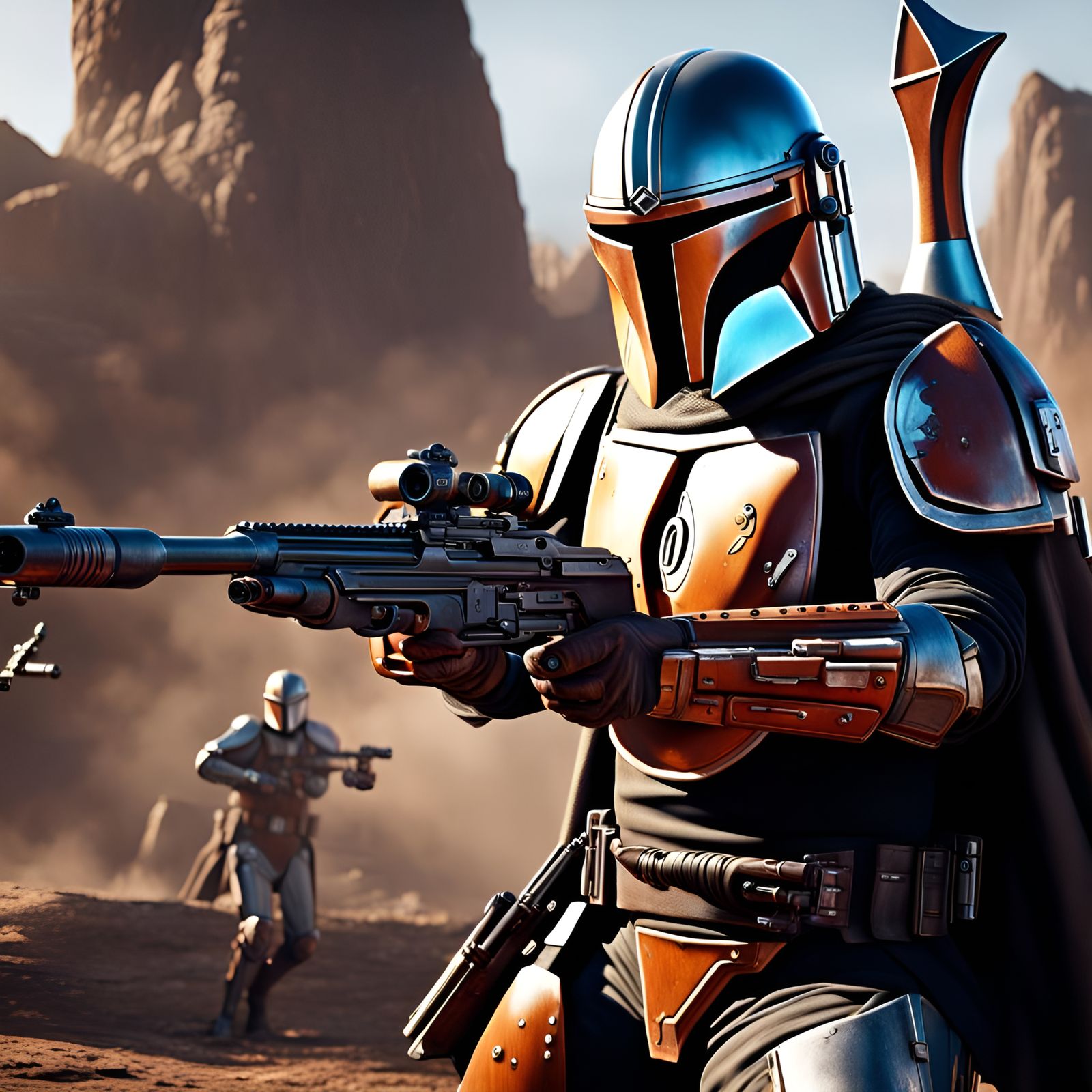 Hyperrealistic Mandalorian Gun Battle in Deep Color