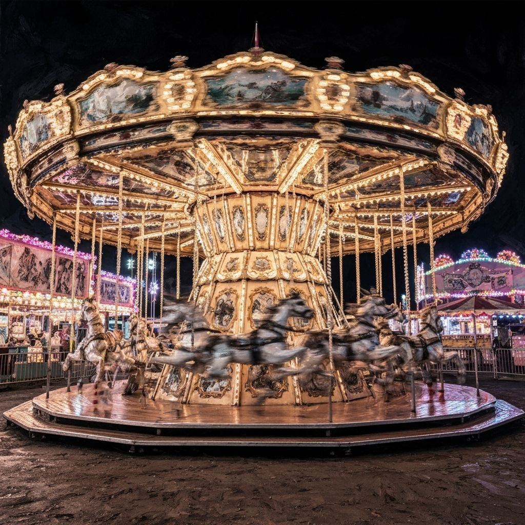 Heavy impasto carousel giving a sense of rapid movement, bac...
