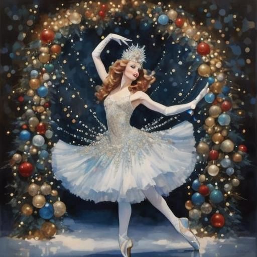Nutcracker Ballerina in Winter Wonderland, Vintage Poster Ar...