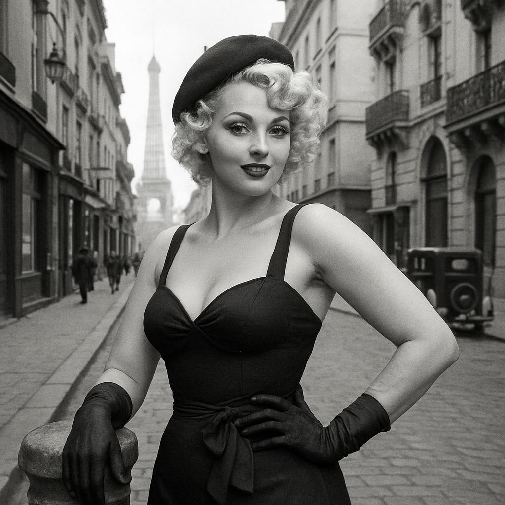 1920s Pinup Woman in Paris: Black and White Photo