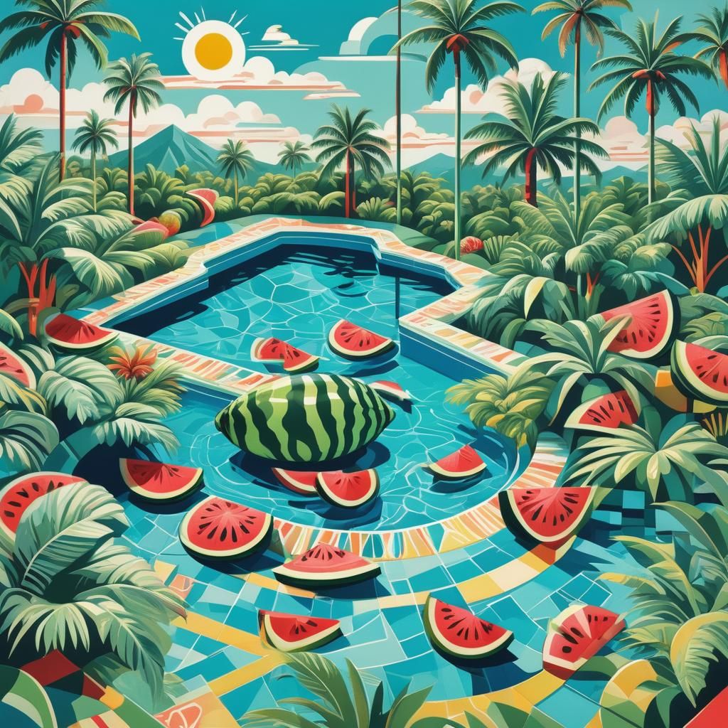 Watermelon Pool Pop Art in Mid-Century Modern Style