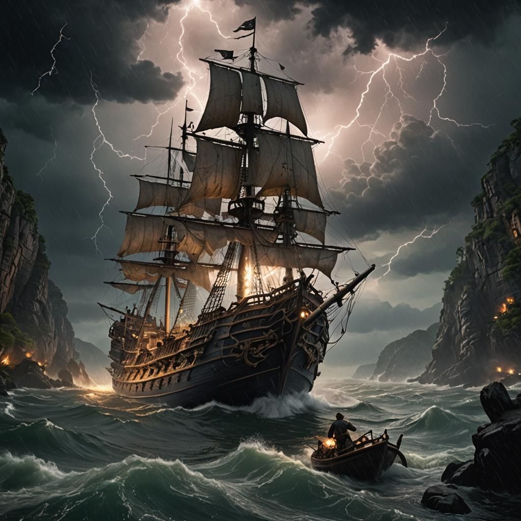Pirate Ship in Stormy Blackwater Narrows