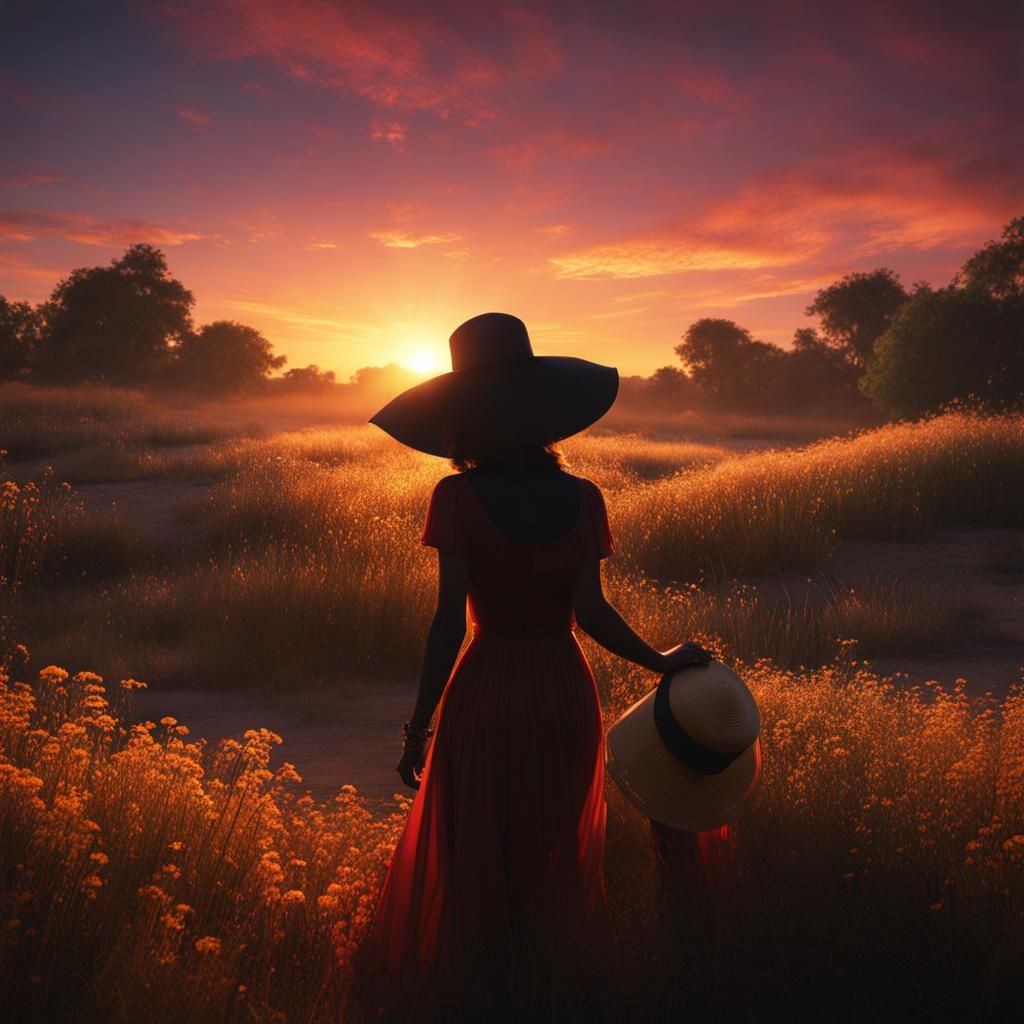 Sunset Portrait of Woman in Sun Hat