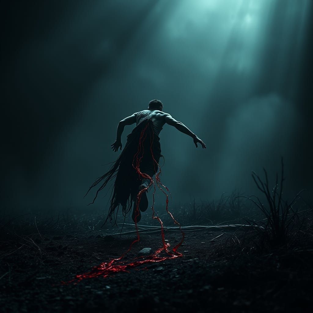 Ethereal Blood Streams Escape Dark Landscape