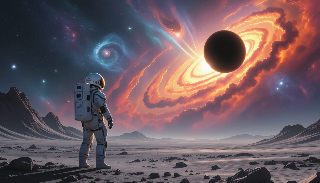 Astronaut Gazes at Cosmic Ballet in HDR