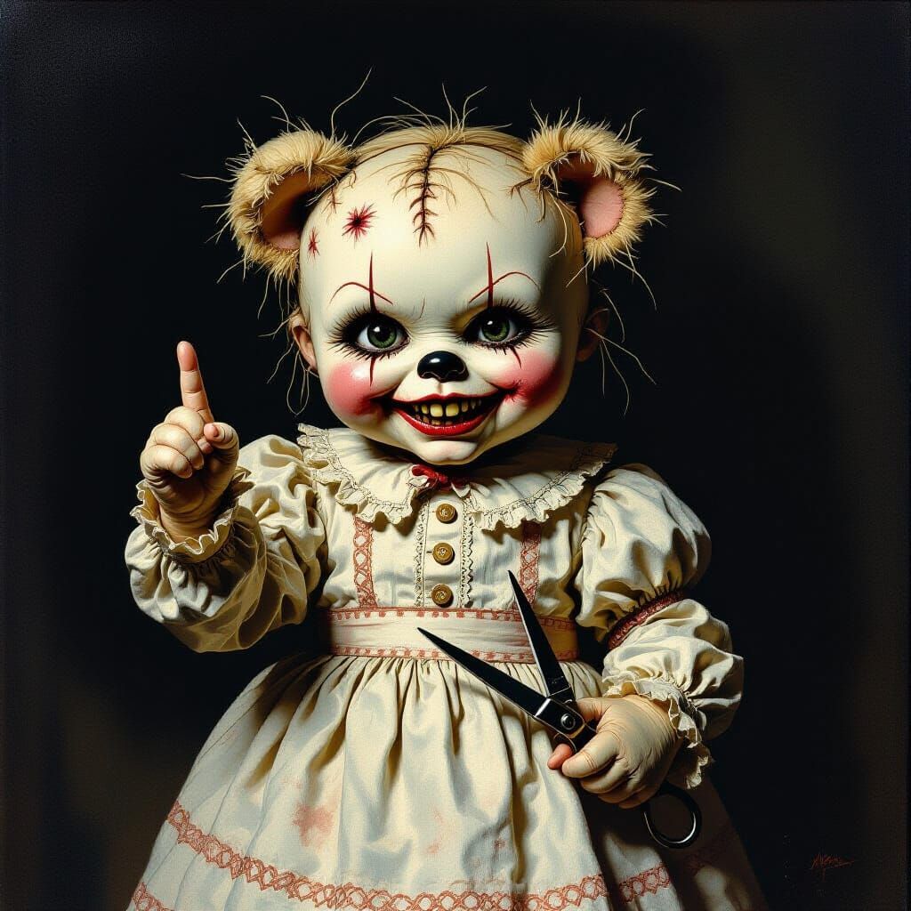 Creepy Stuffed Animal with Child, Victorian Style