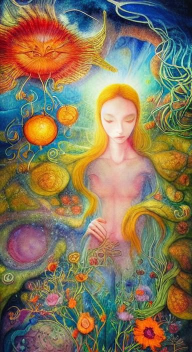 Magical Being with Floral Powers in Watercolor Style