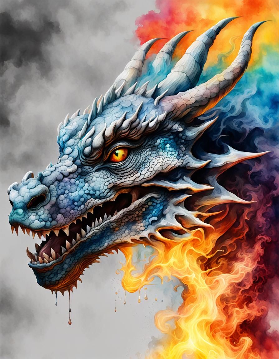Watercolour of a dragon made of smoke