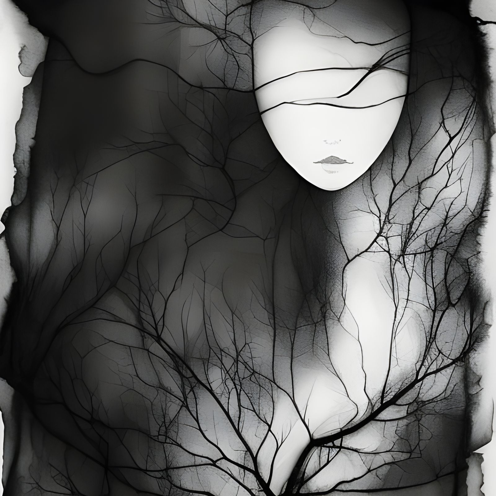 Melancholic Watercolor of Longing in Black and White