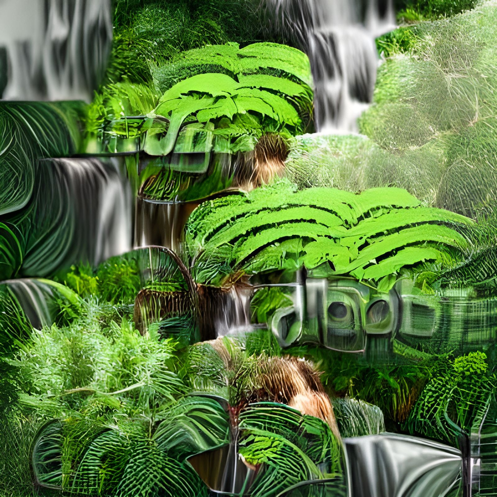Lush Waterfall Surrounded by Greenery