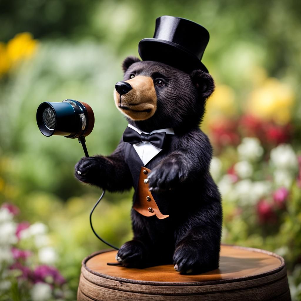 Animatronic Bear with Top Hat and Microphone