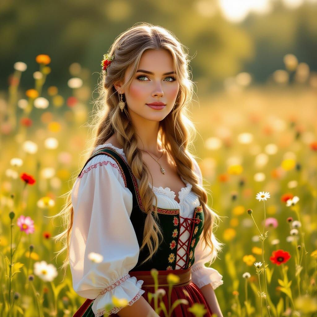 Swedish Woman in Folk Costume at Golden Hour