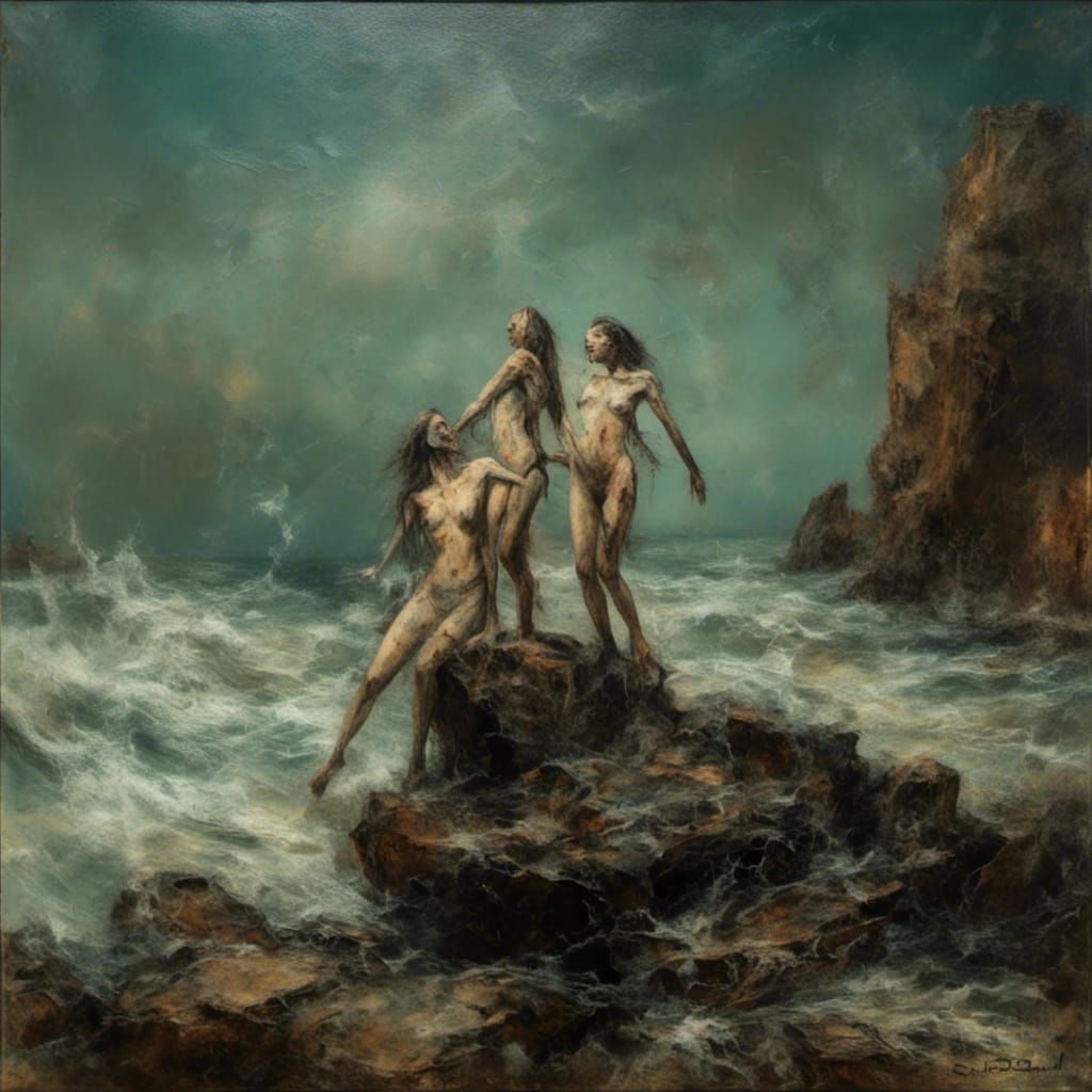 Two Women on Rock in Claire Denis Style