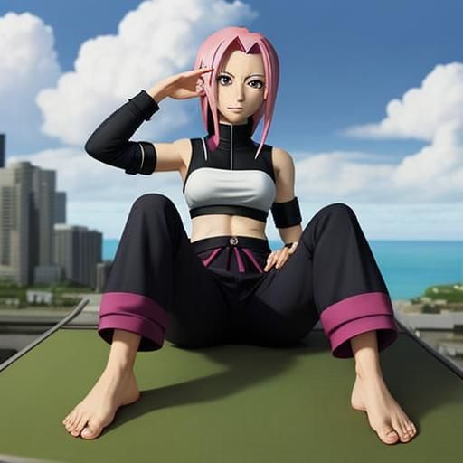 Giantess Sakura Haruno Barefoot Illustration