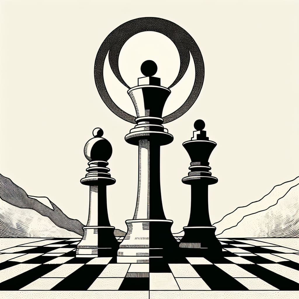 Monochromatic Chess Pieces Tower Above a Deserted Board