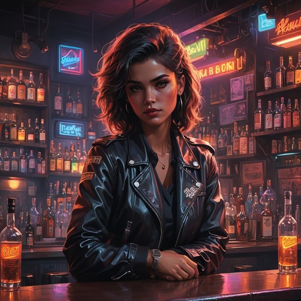 1980s Bartender Portrait in Dive Bar Setting