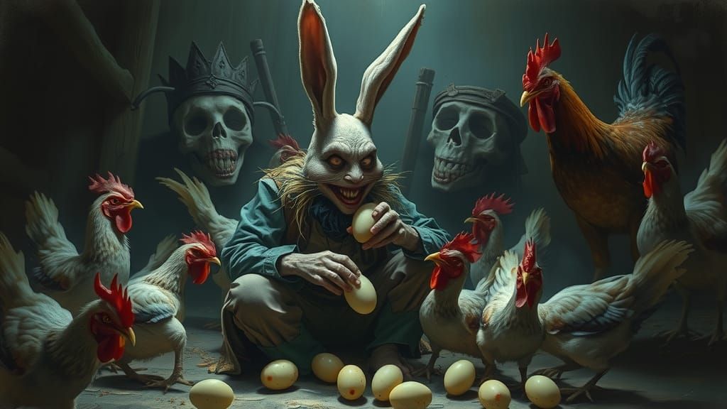 Drunken Easter Bunny Ambushed by Rooster and Chickens in Dar...