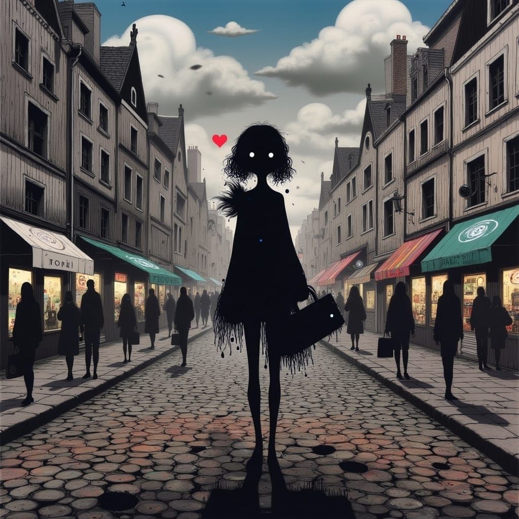 Comical Woman Stands Out in Hyper-Realistic City Scene