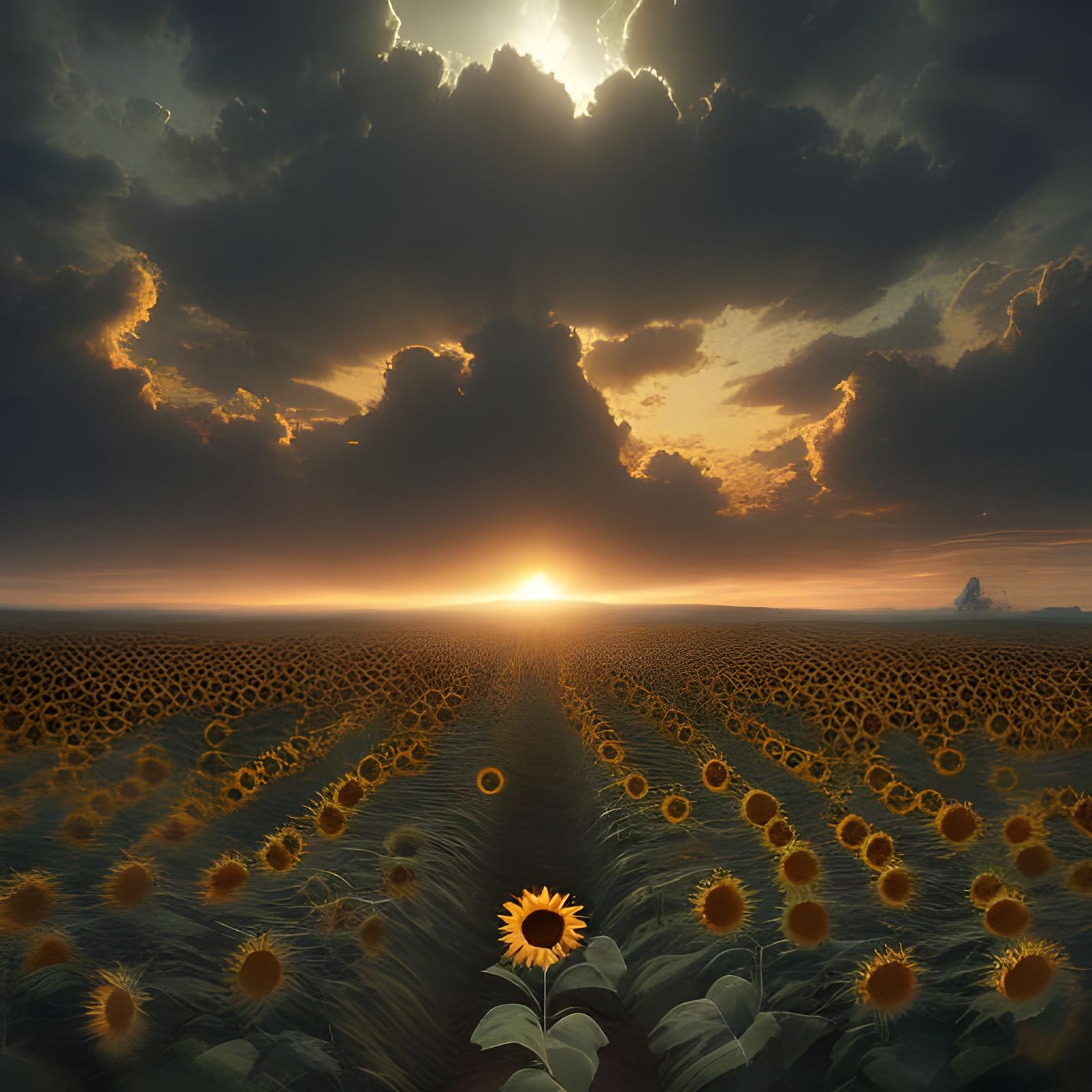 Sunflower Blooms in Wasteland: Digital Matte Painting
