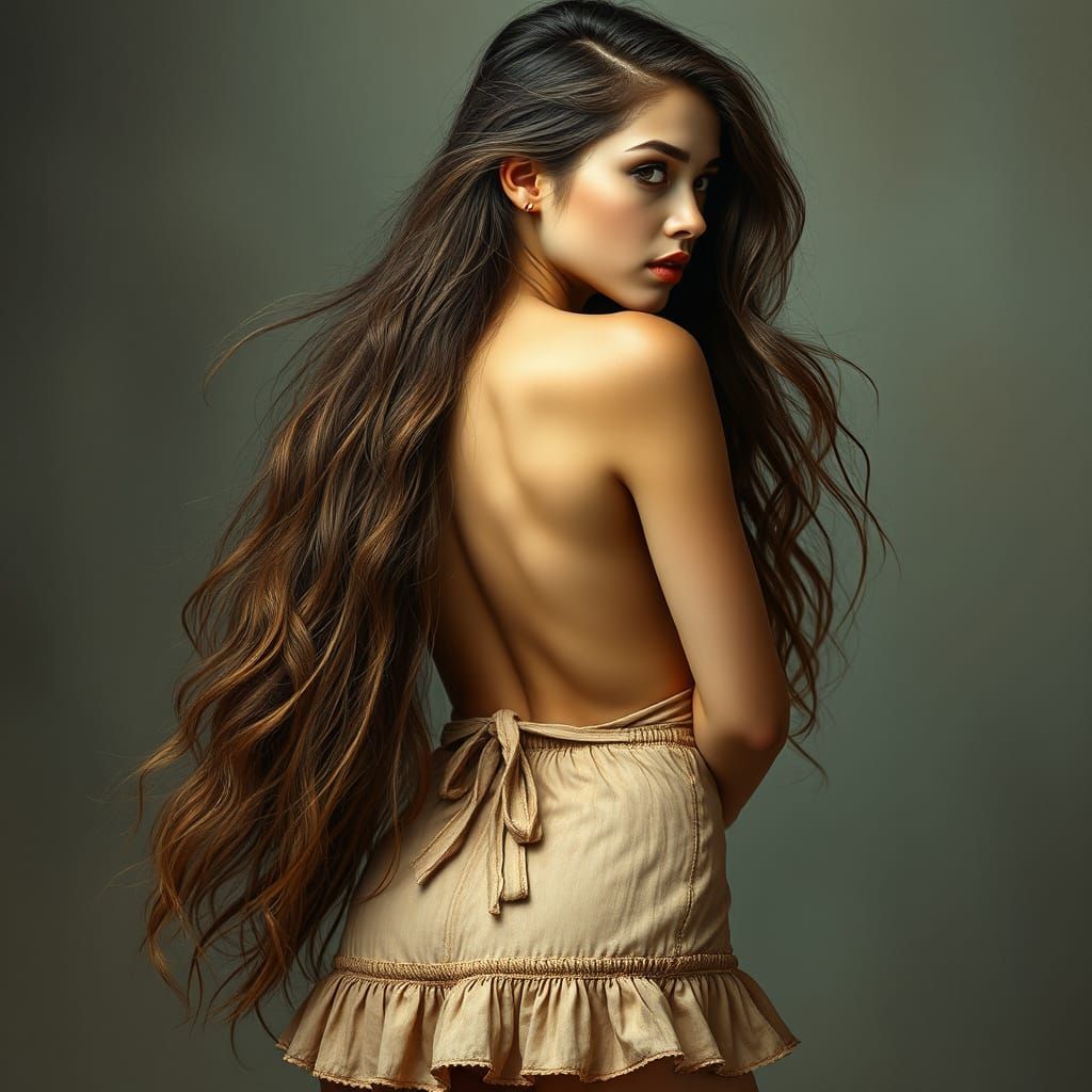 Woman in Frilled Skirt: Hyper-Detailed Ethereal Portrait