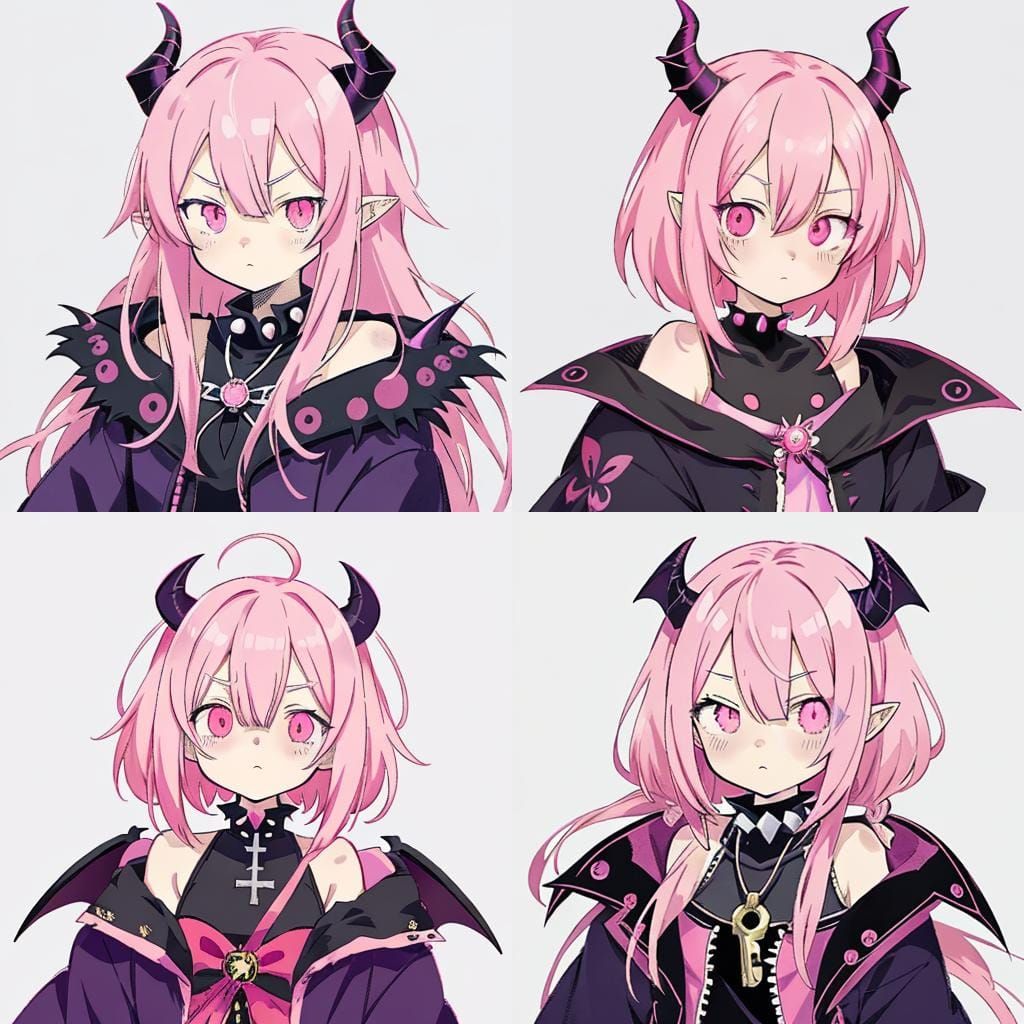 Anime Style Demon Girl with Pink Hair