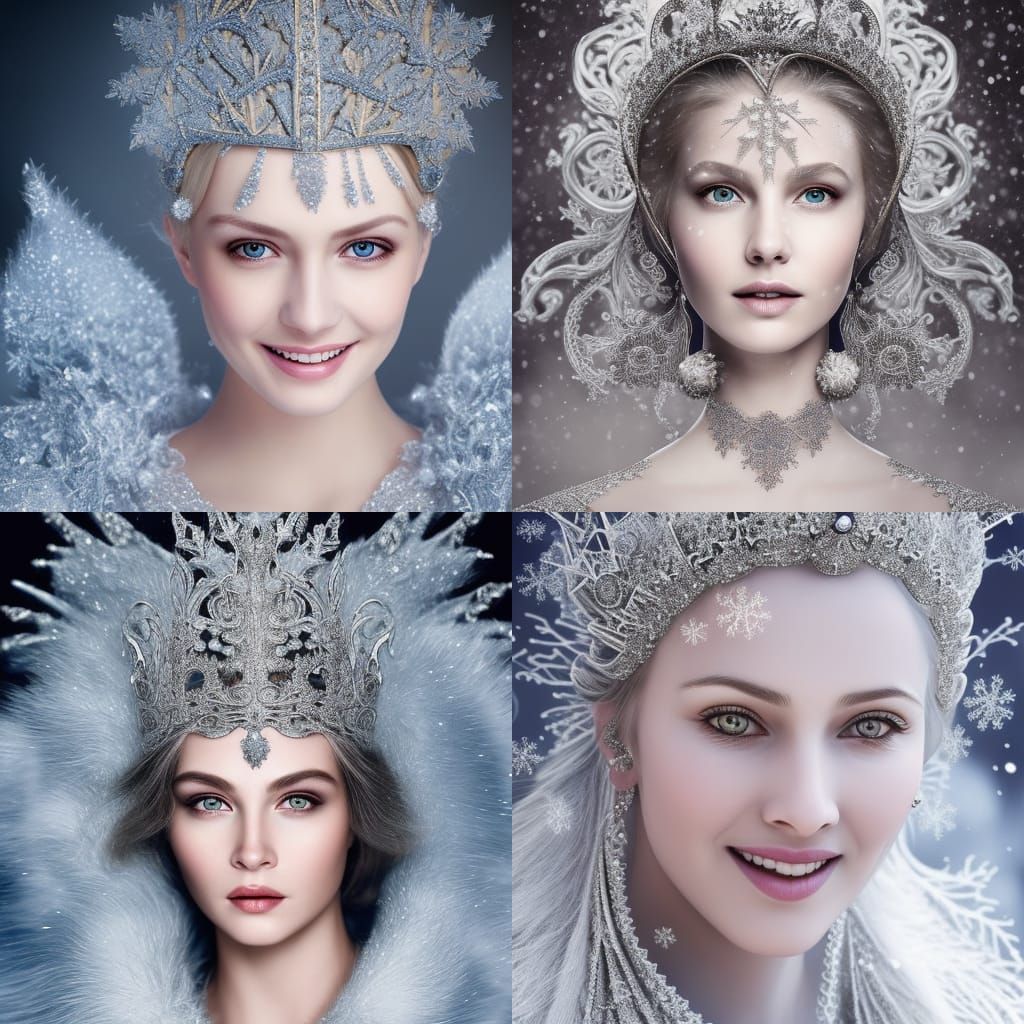 Snow Queen Portrait with Silver Snowflake Jewelry