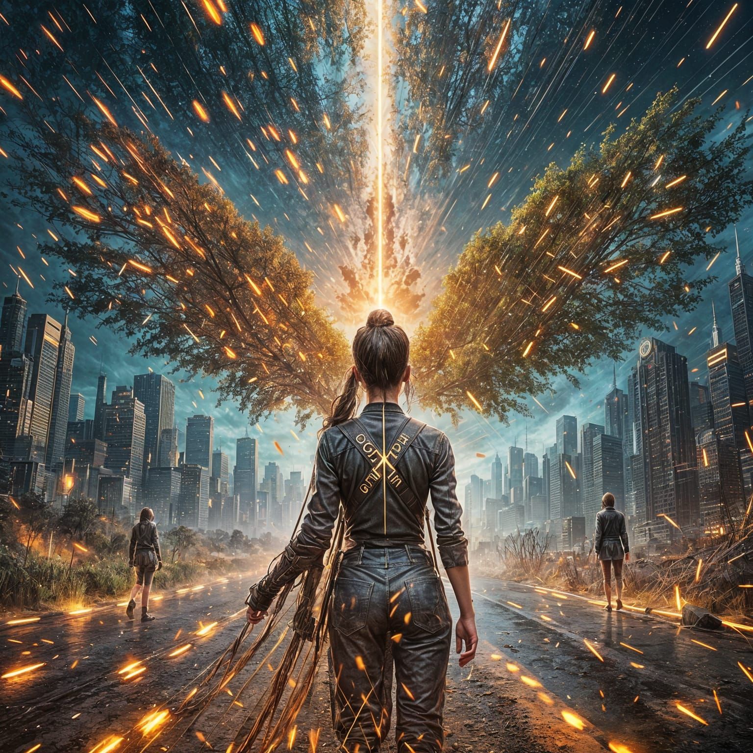 Cyberpunk Angel at Crossroads in Digital Art Style