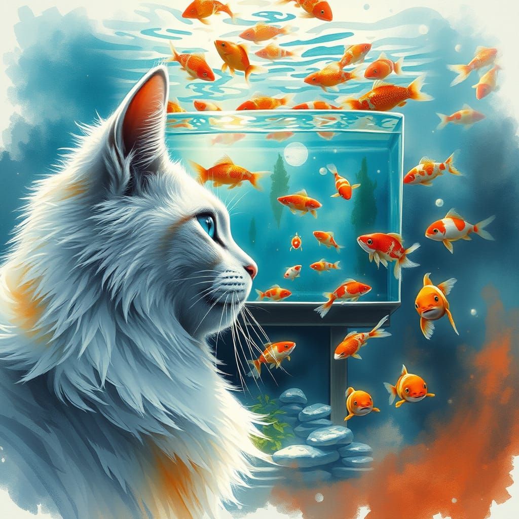 Feline Fantasy in a Colored Ink Wash World