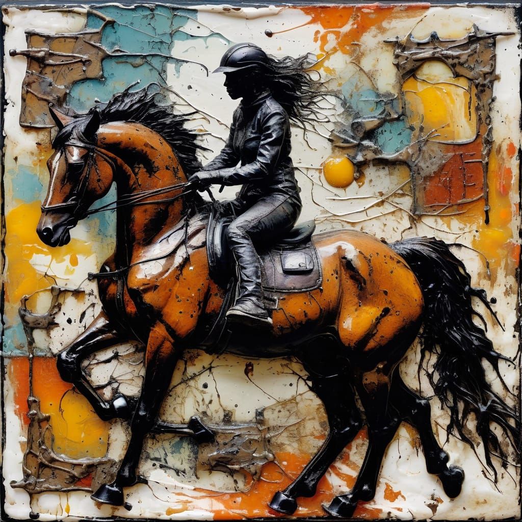 Apocalyptic Horse Rider in Encaustic Style