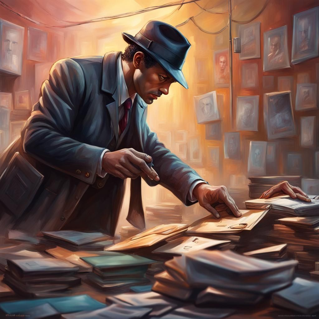 Hyperrealistic Detective Unraveling Cases: Splash Art