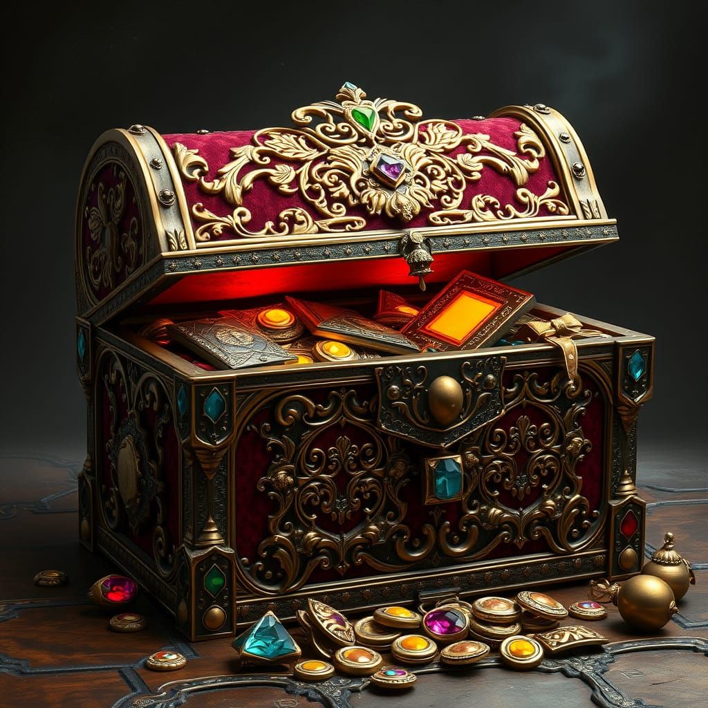 Ornate Medieval Chest Overflowing with Treasures