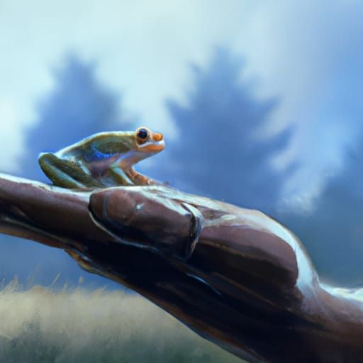 Hand Holding Frog in Oil Painting Style