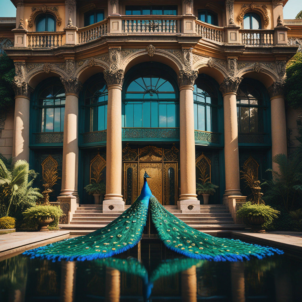 Majestic Peacock-Shaped Building in Cinematic Style