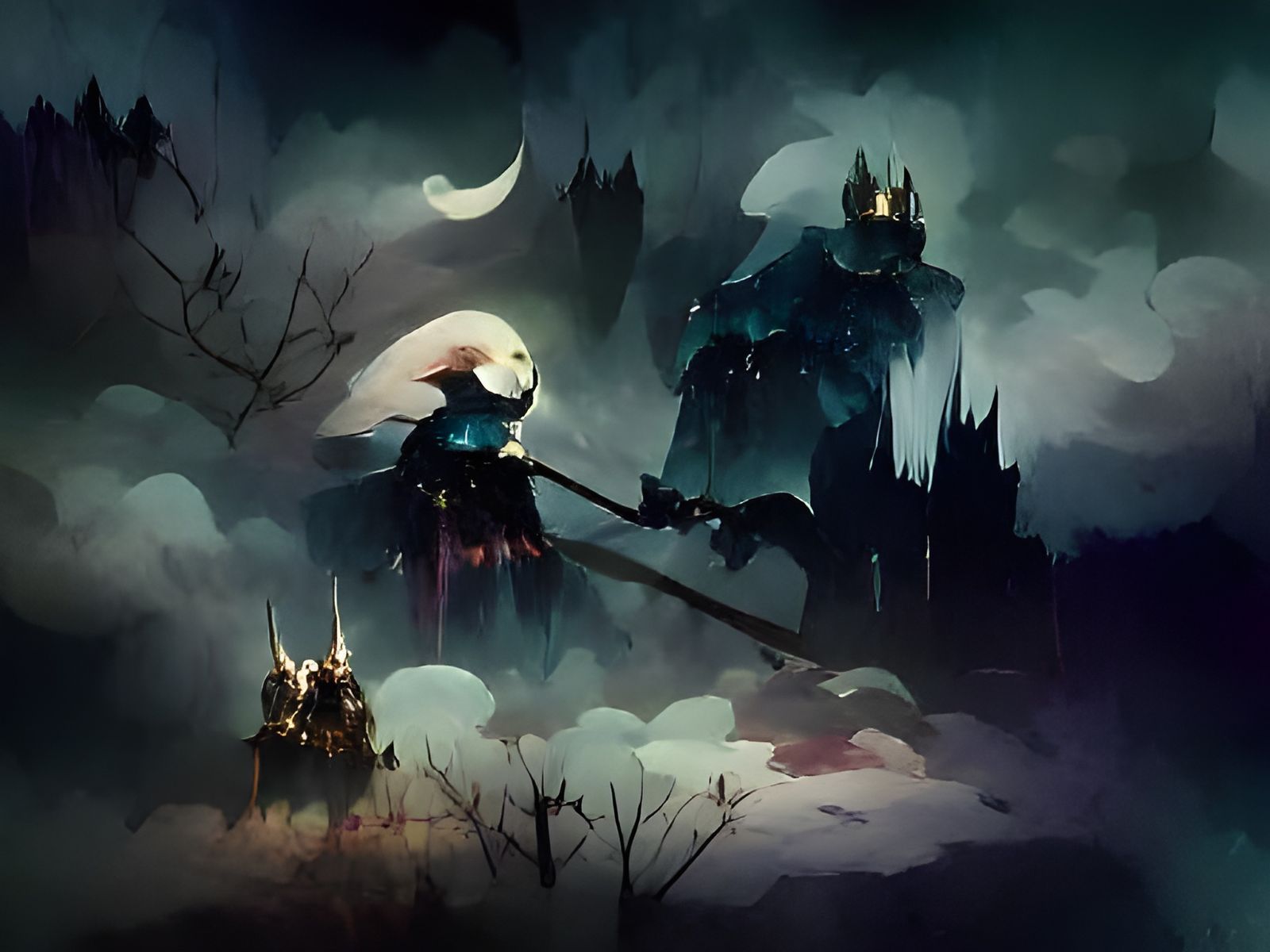 Witch Knight in Dark Land Fairytale Illustration