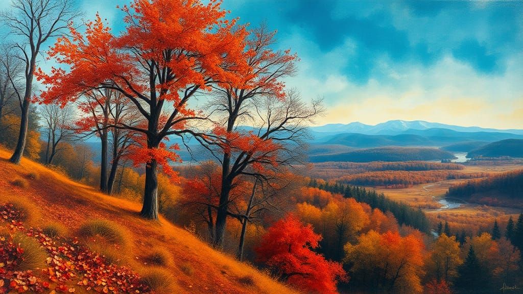 Surreal Autumn Double Exposure in Abstract Expressionist Sty...