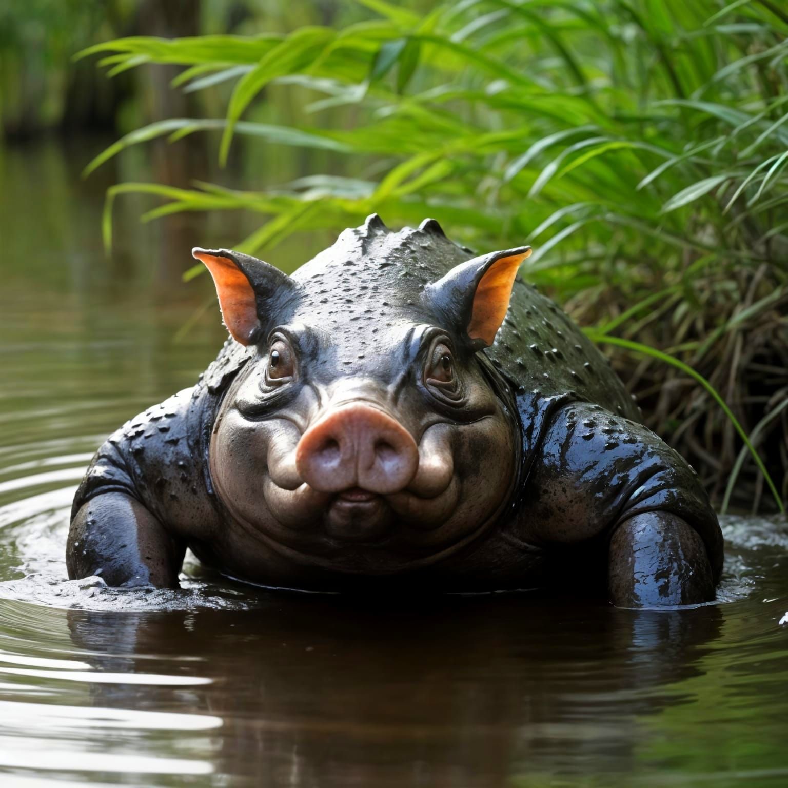 Pig-Headed Man in Swamp at Night