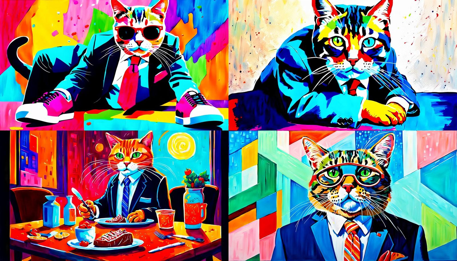 Cat in Business Suit: Acrylic Painting on Canvas