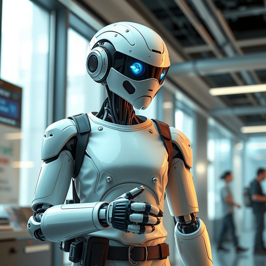 Humanoid Robot Performing Daily Tasks in Futuristic Style