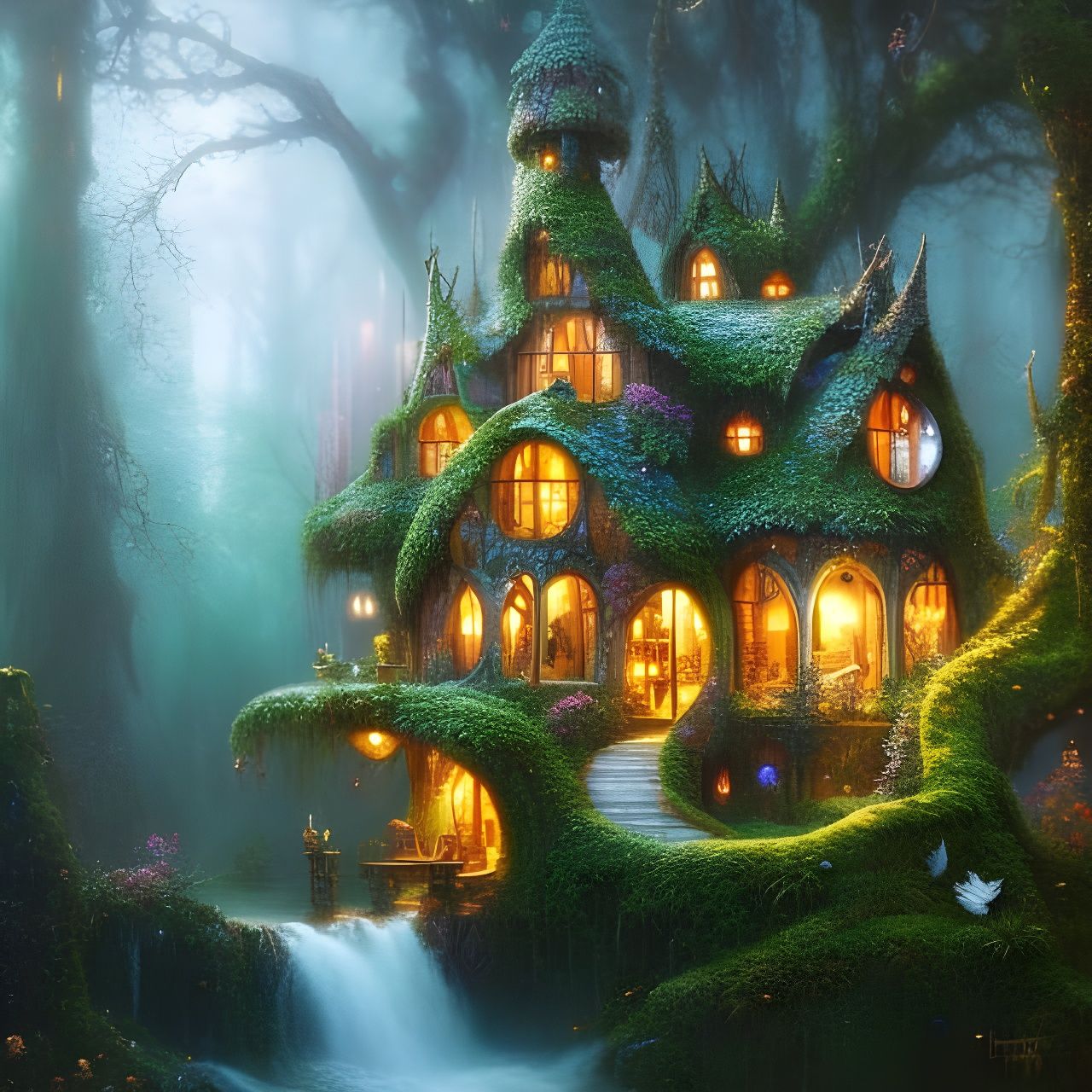 Enchanted Mushroom House in Fairytale Landscape
