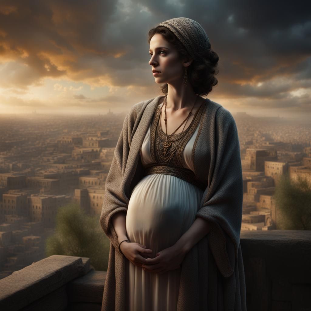 Young Pregnant Woman in Epic Digital Painting
