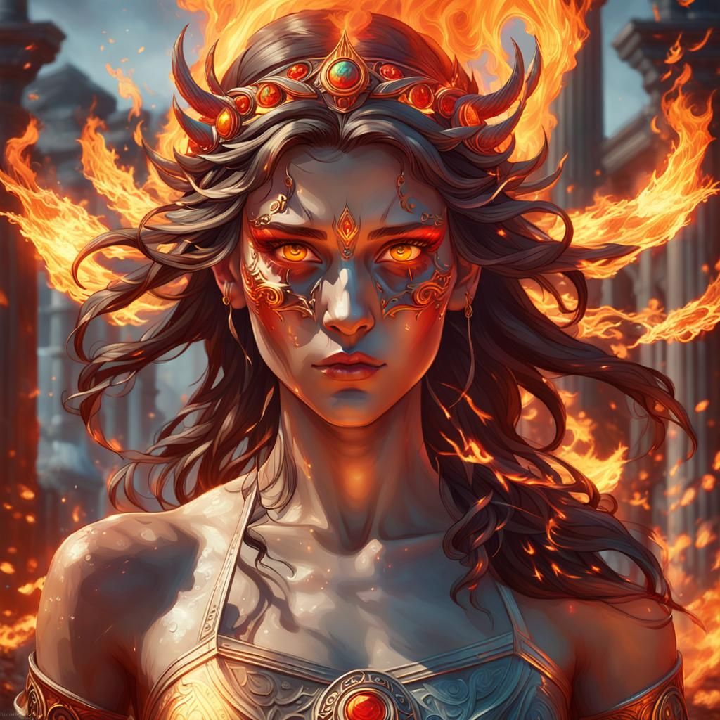 Fire Greek God Portrait in Hyperdetailed Digital Art