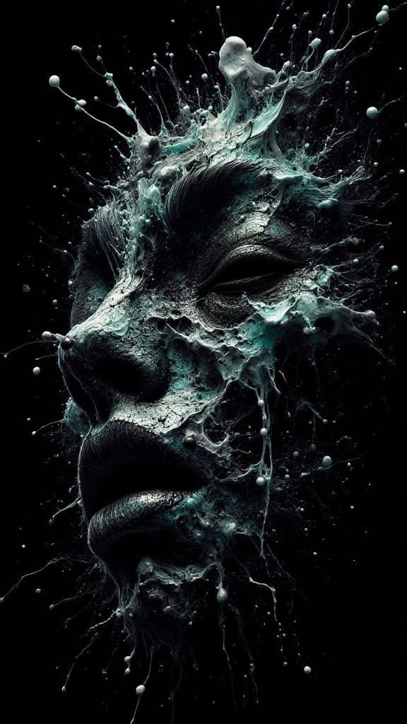 Screaming Iridescent Portrait of Anger in Black Glass