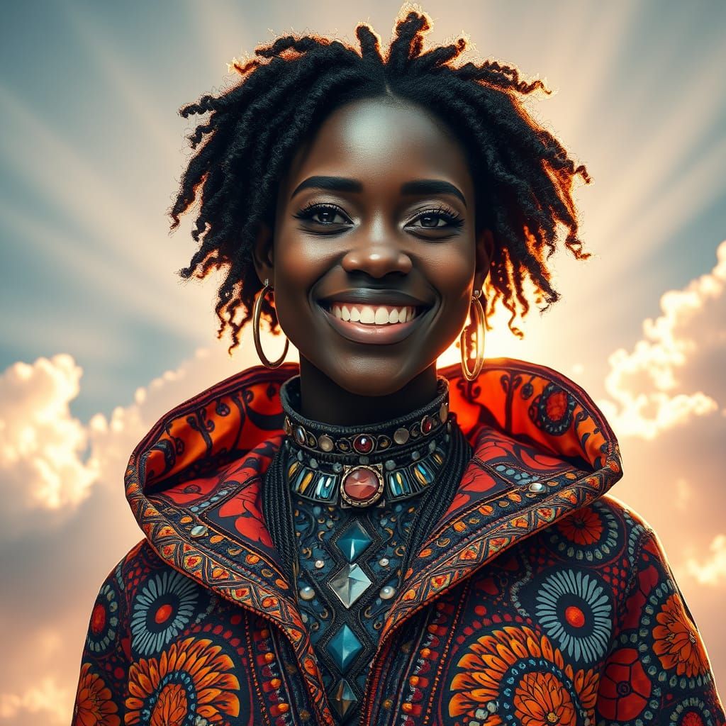 Op Art Fashion: Smiling Woman in Streetwear